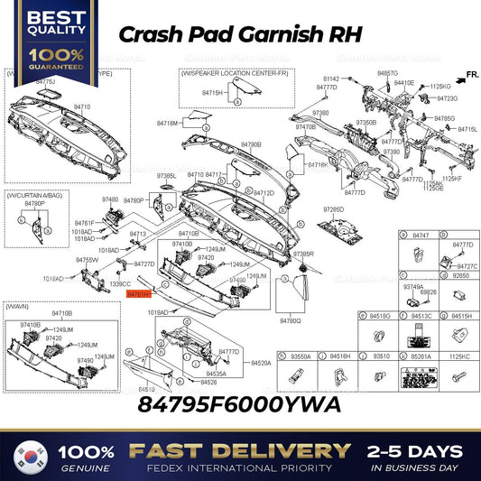 Genuine Crash Pad Garnish RH 84795F6000YWA for Kia Cadenza K7
