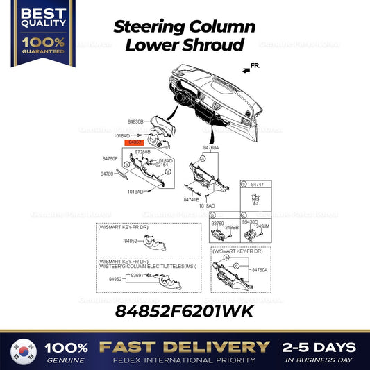 Genuine Steering Column Lower Shroud 84852F6201WK for Kia Cadenza K7