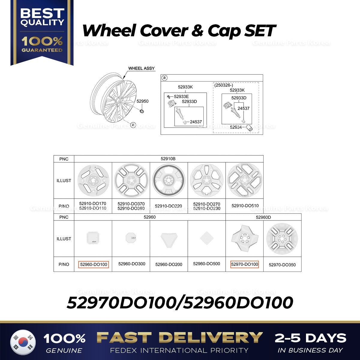 Genuine Wheel Cover & Cap SET 52970DO100 52960DO100 for Kia EV9