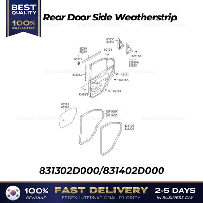 Genuine Rear Door Side Weatherstrip 831302D000 831402D000 for Hyundai Elantra