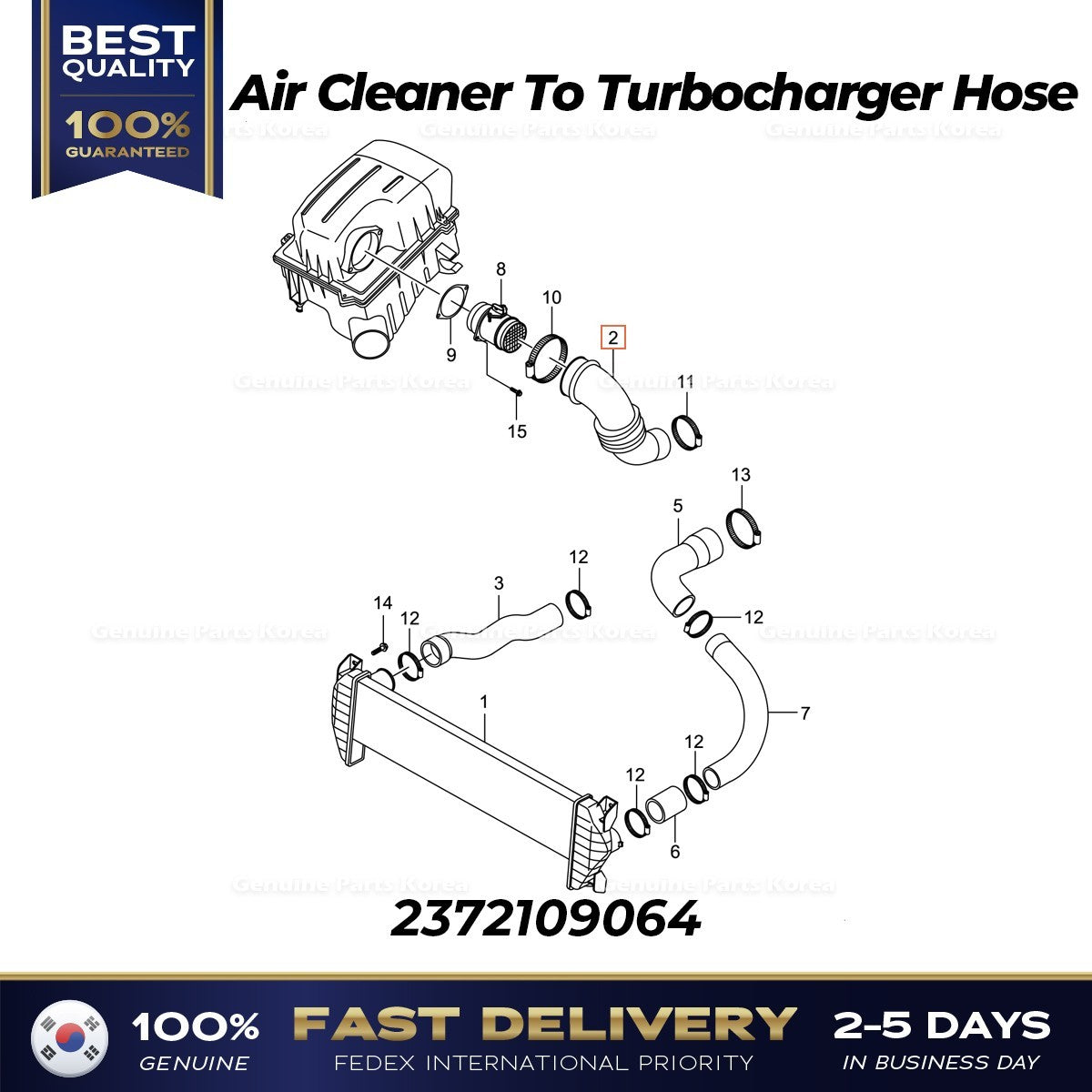 Genuine Air Cleaner To Turbocharger Hose 2372109064 for Ssangyong Kyron