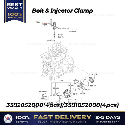 Genuine Bolt 4PCS & Injector Clamp 4PCS for Hyundai E County