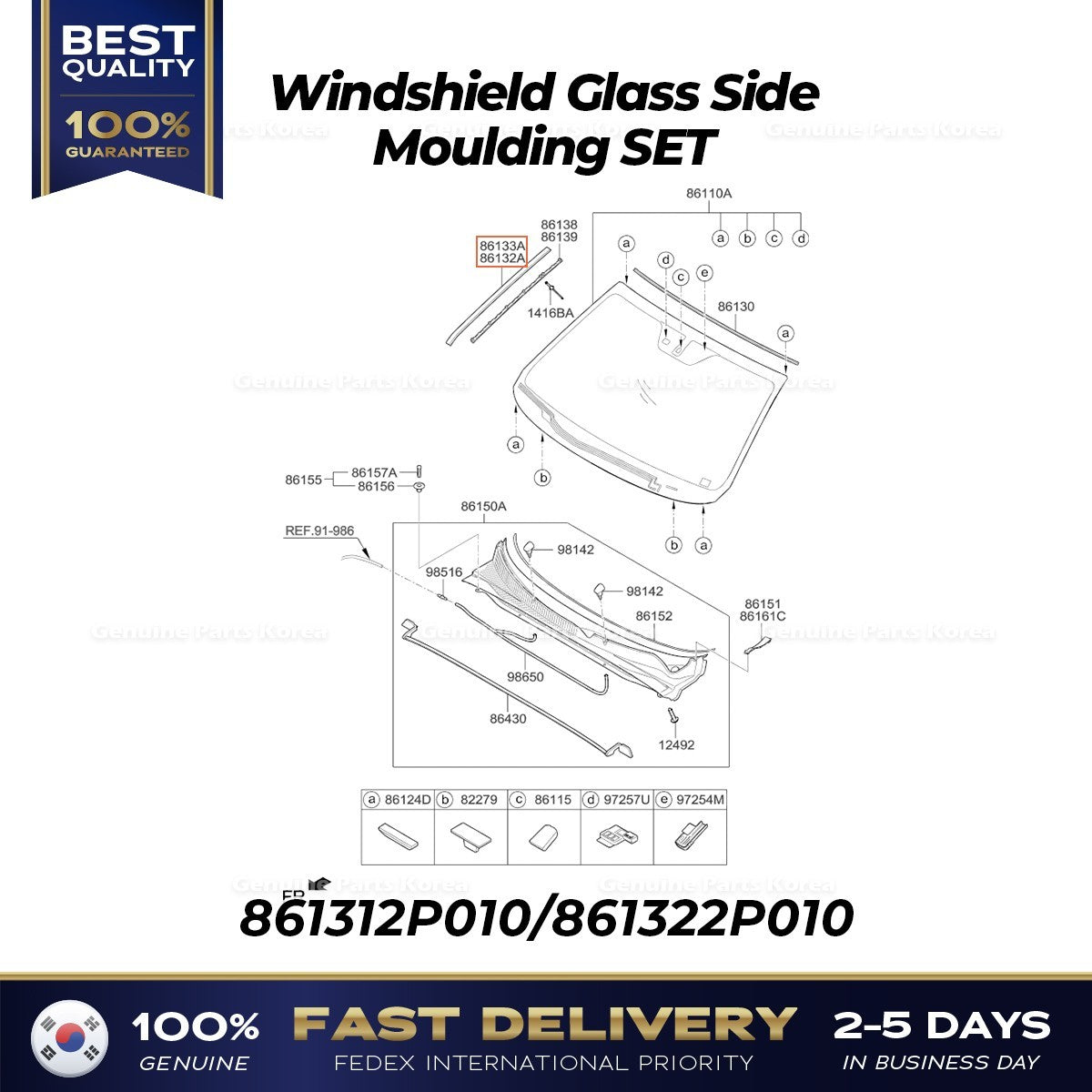 Genuine Windshield Glass Side Moulding SET 861312P010 861322P010 for Sorento