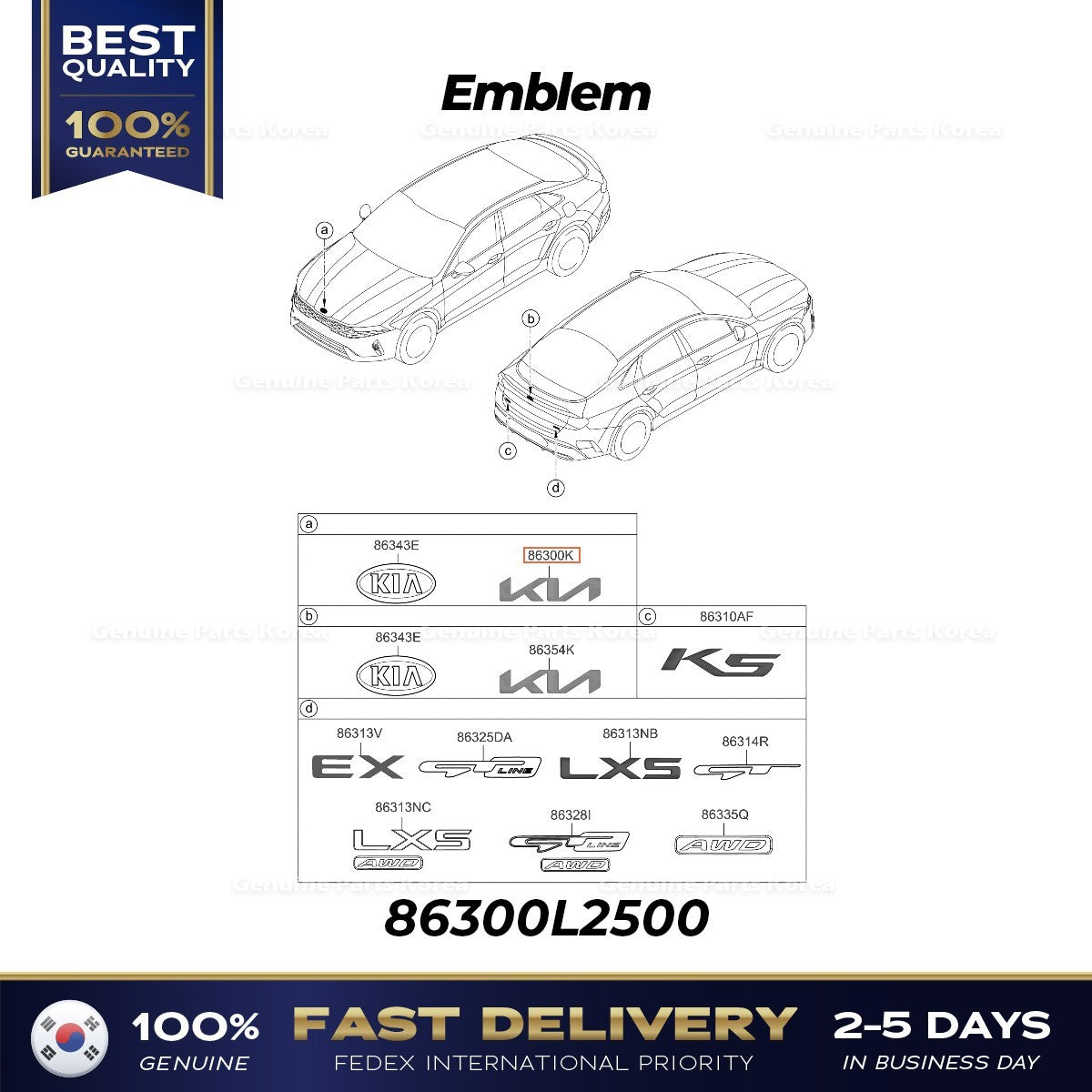 Genuine Emblem 86300L2500 for Kia K5