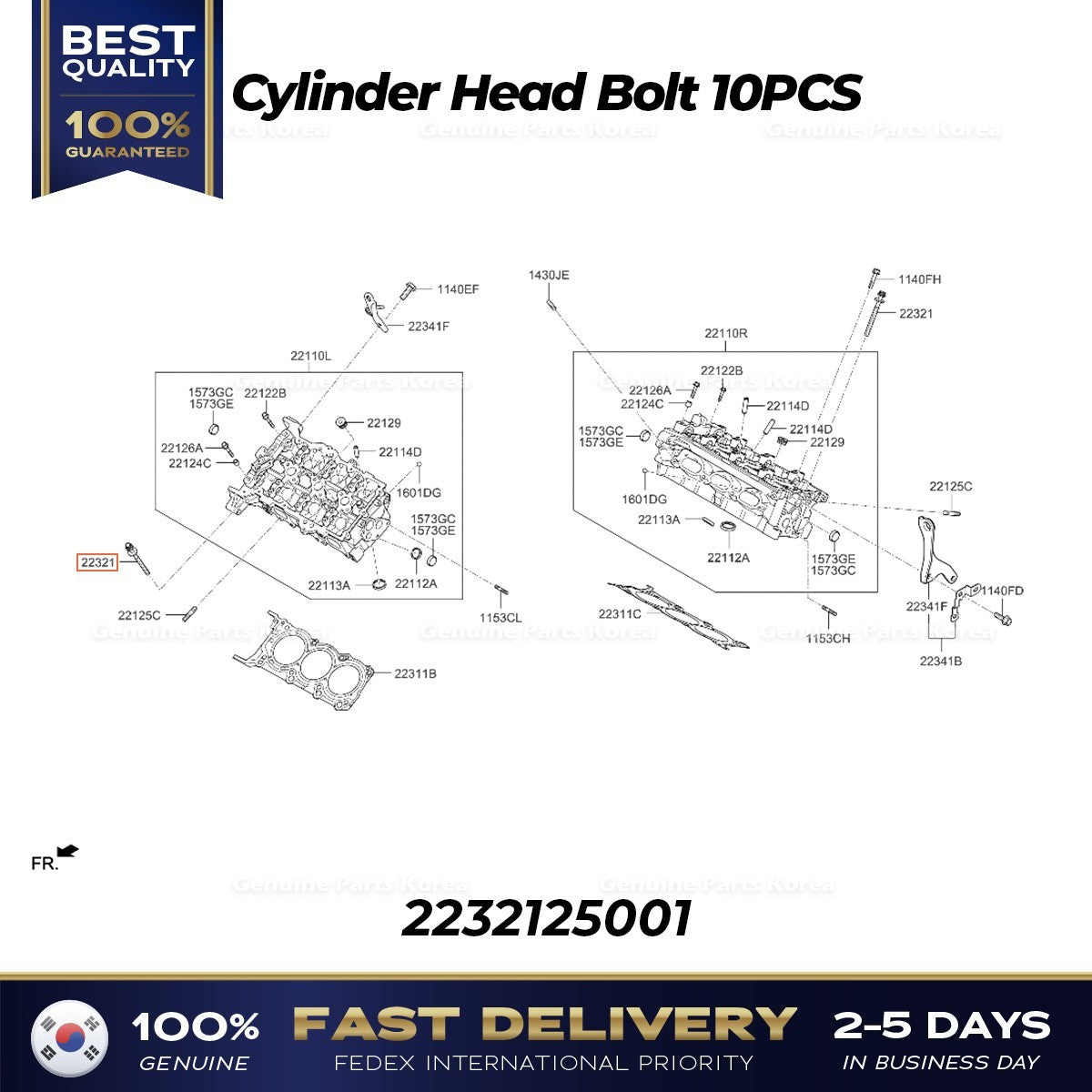 Genuine Cylinder Head Bolt 10PCS 2232125001 for Hyundai Sonata Kia Forte
