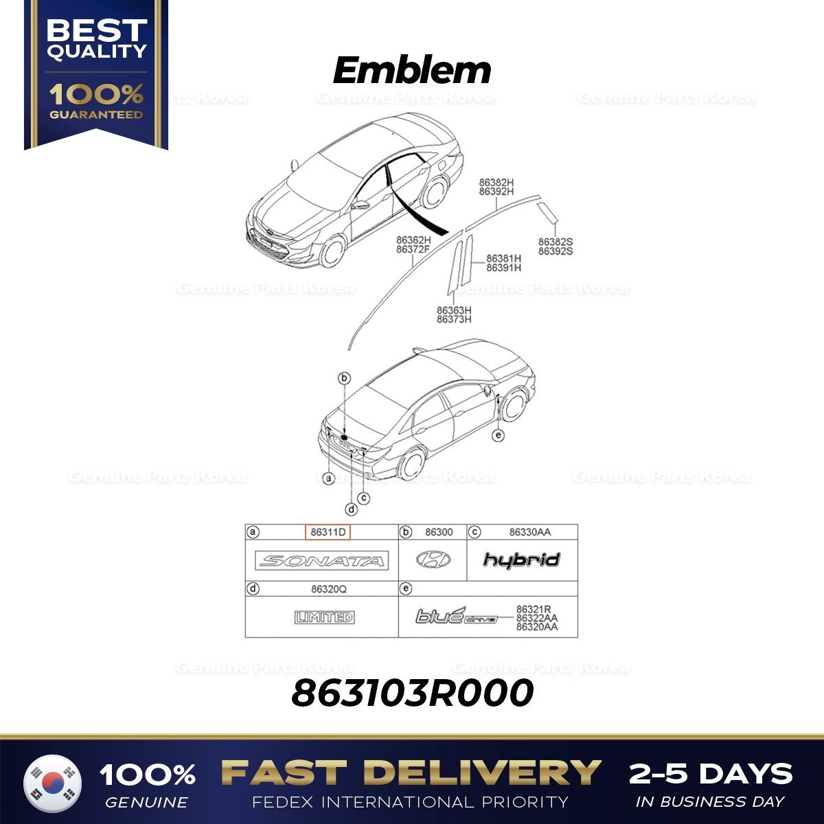 Genuine Emblem 863104R000 for Hyundai Sonata Hybrid