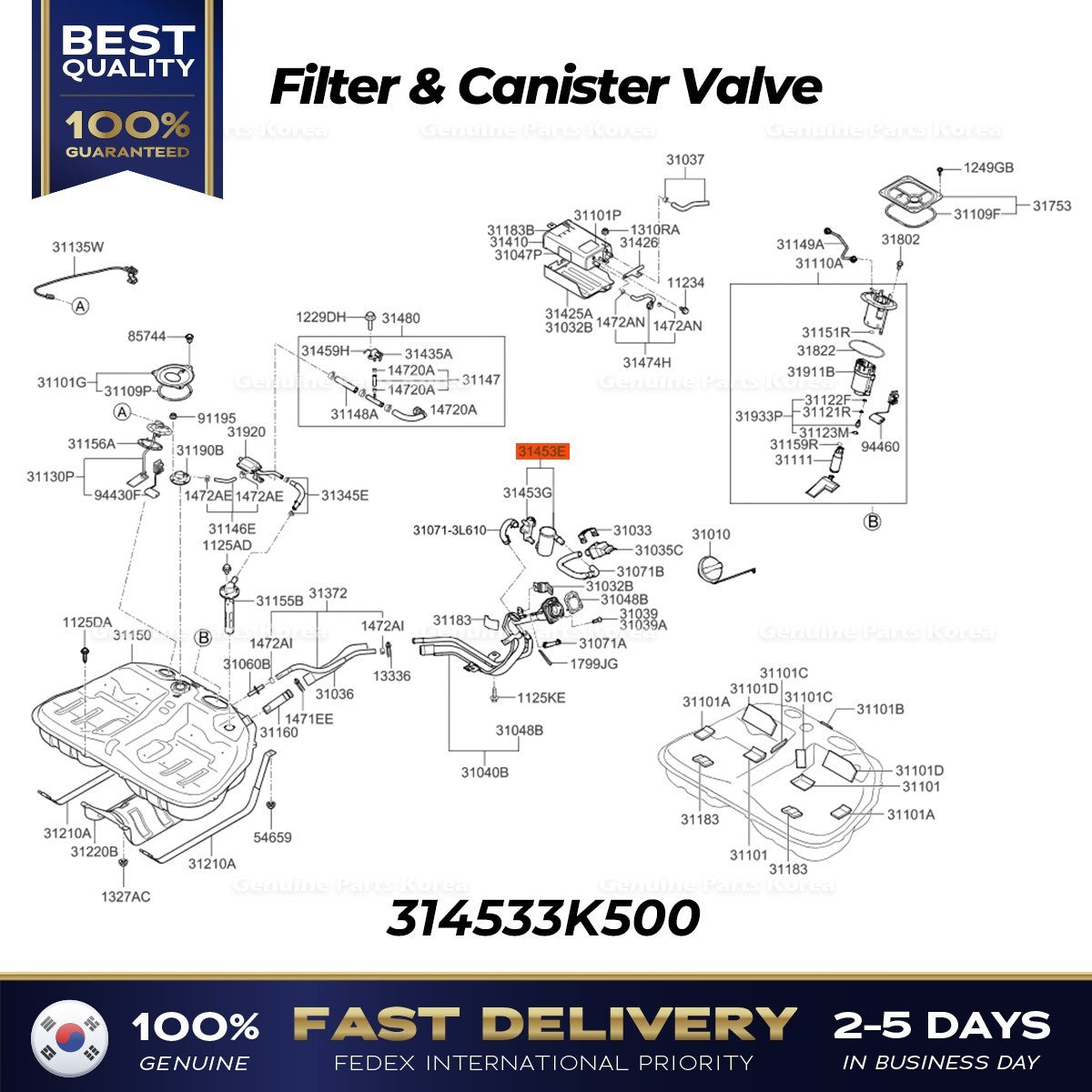 Genuine Filter & Canister Valve 314533K500 for Hyundai Accent