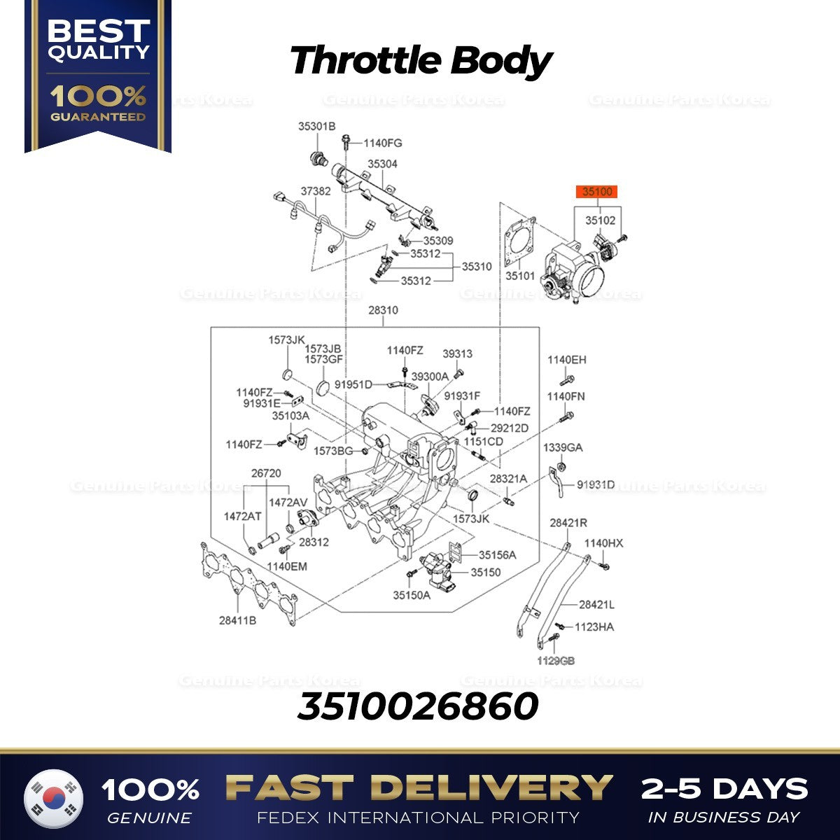 Genuine Throttle Body 3510026860 for Hyundai Accent