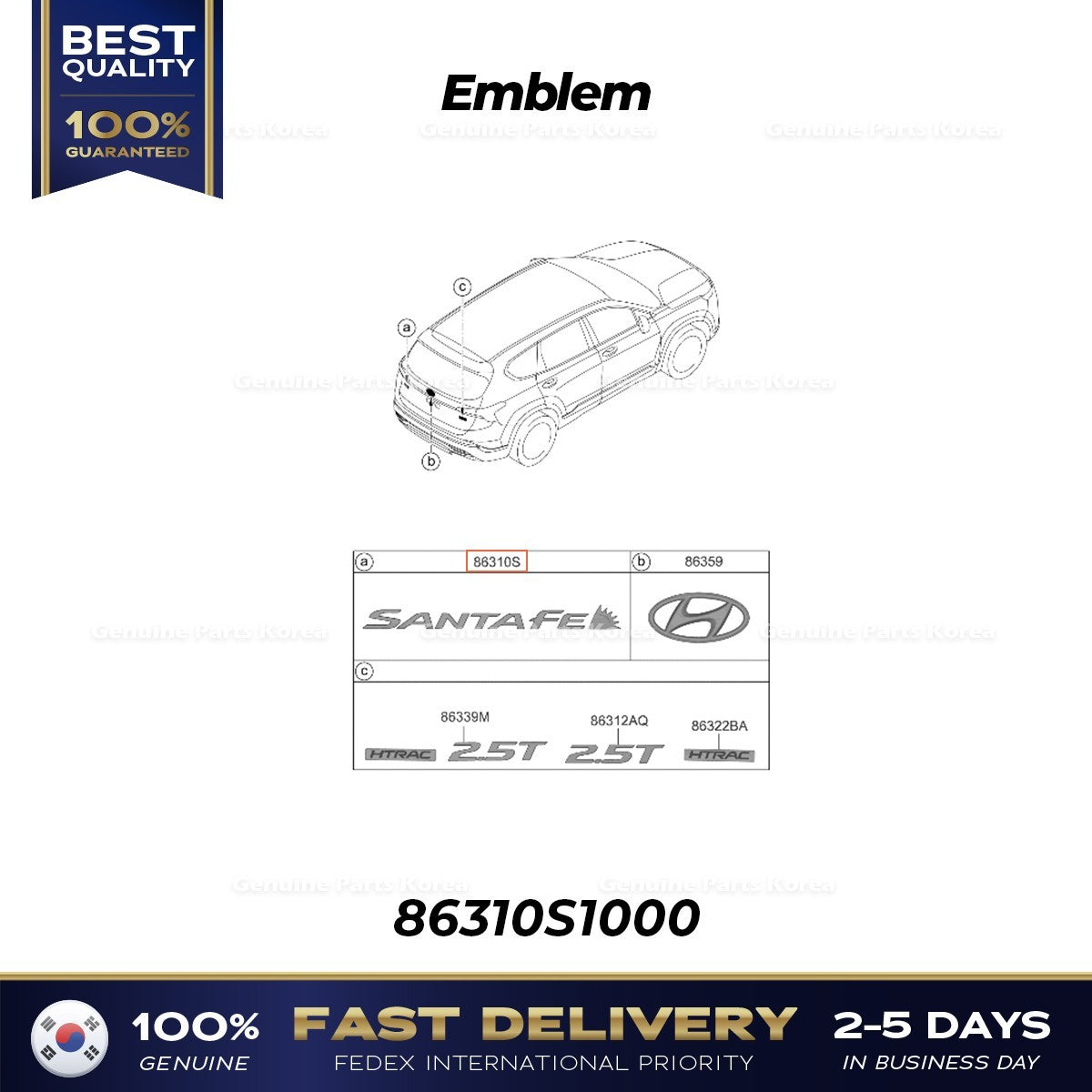Genuine Emblem 86310S1000 for Hyundai Santa Fe