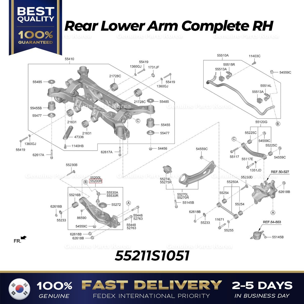 Genuine Rear Lower Arm Complete RH 55211S1051 for Hyundai Santa Fe