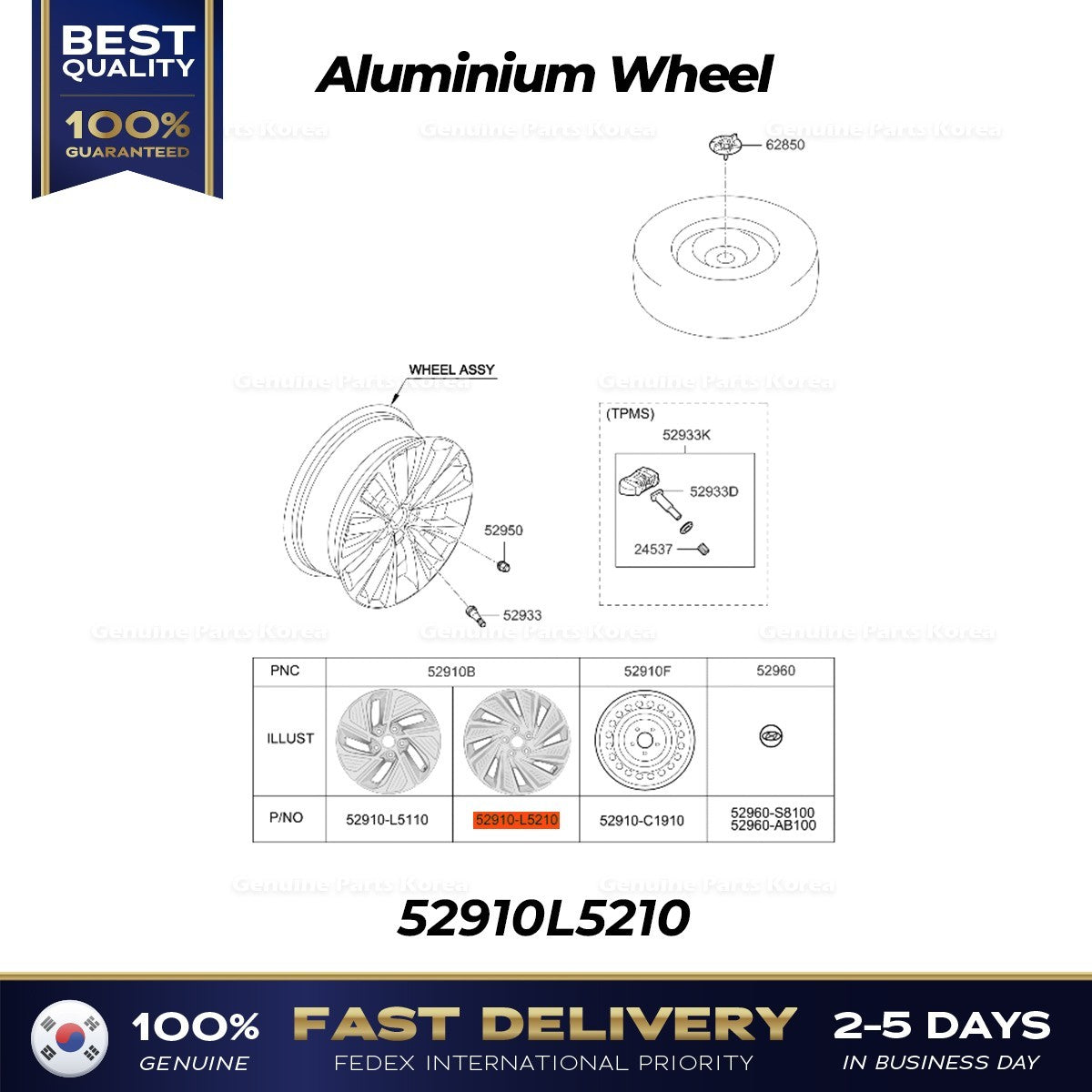 Genuine Aluminium Wheel 52910L5210 for Hyundai Sonata