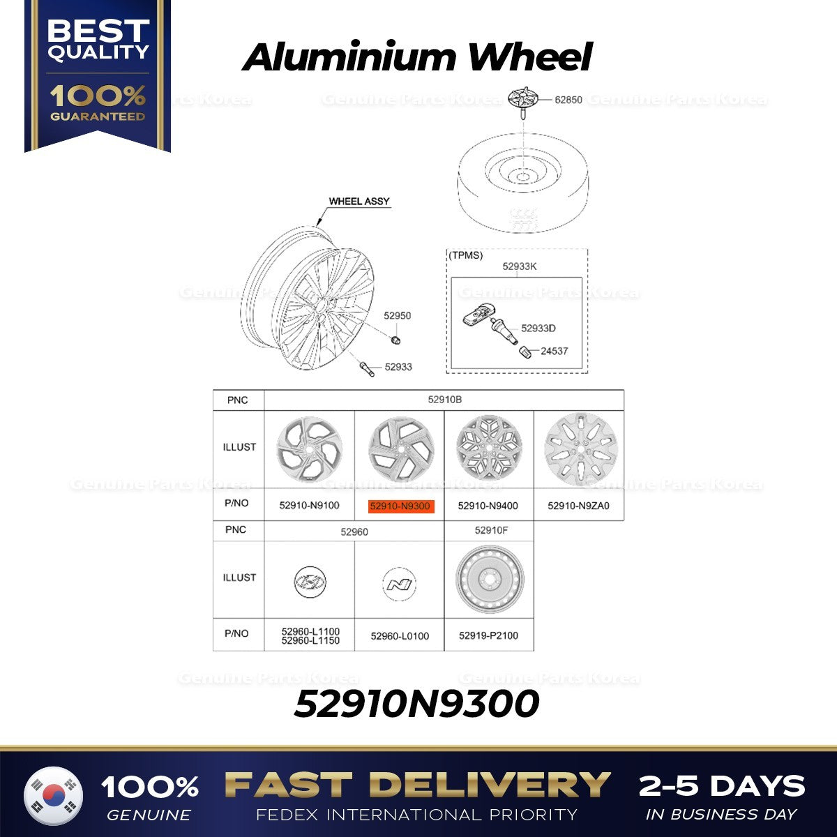 Genuine Aluminium Wheel 52910N9300 for Hyundai Tucson