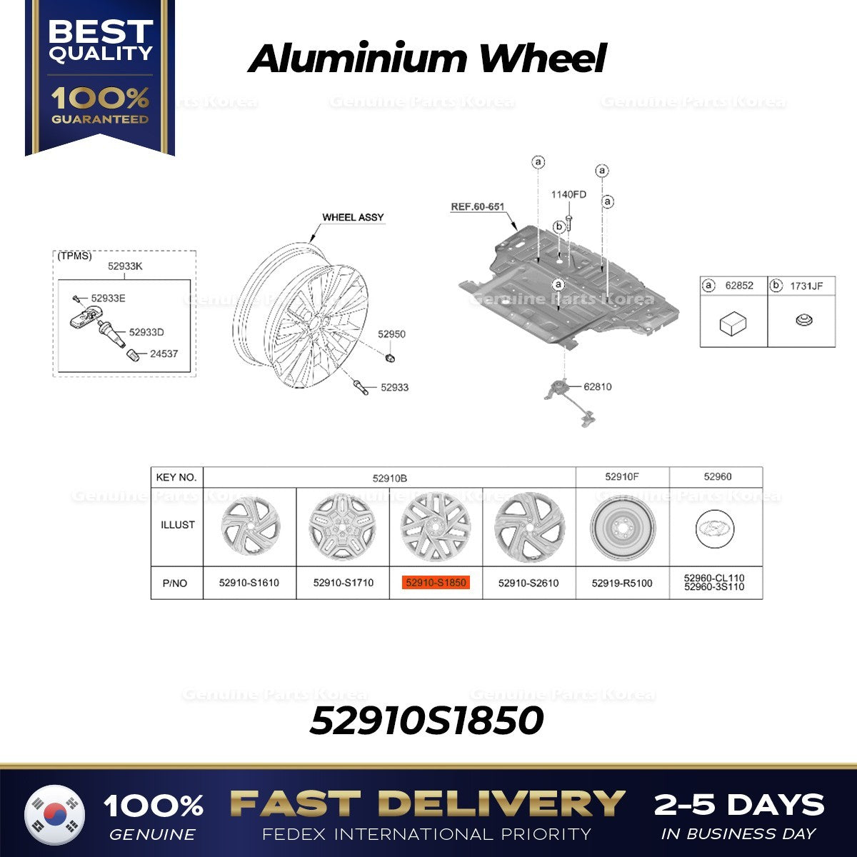 Genuine Aluminium Wheel 52910S1850 for Hyundai Santa Fe