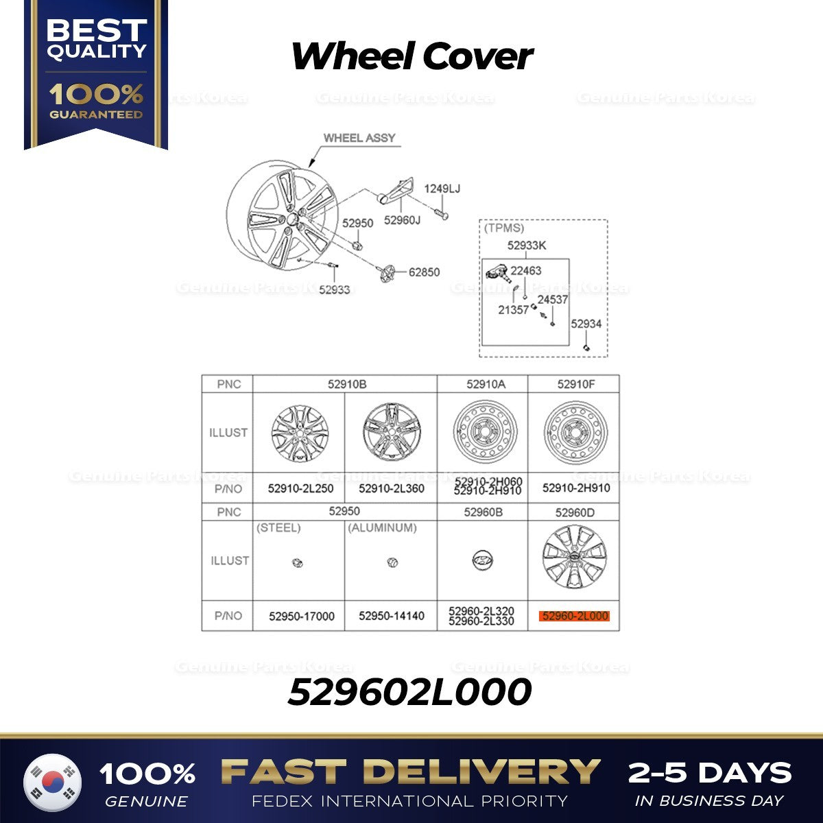 Genuine Wheel Cover 529602L000 for Hyundai Elantra
