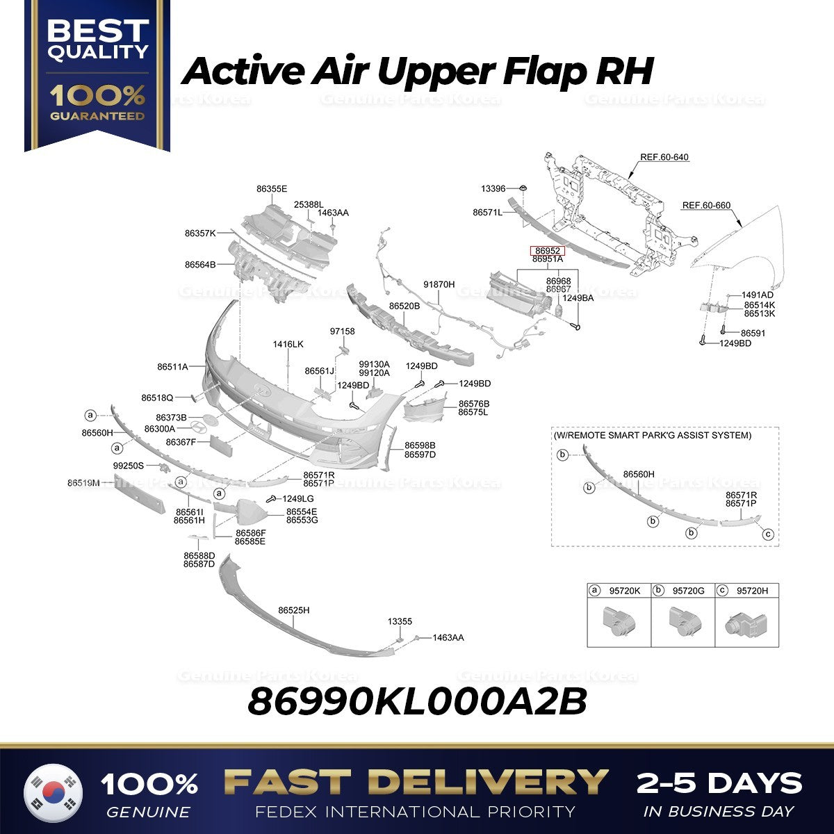 Genuine Active Air Upper Flap RH 86990KL000A2B for Hyundai Ioniq 6