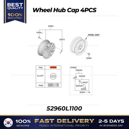 Genuine Wheel Hub Cap 4PCS 52960L1100 for Hyundai Azera