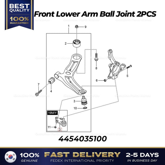 Genuine Front Lower Arm Ball Joint 2PCS 4454035100 for Ssangyong Tivoli