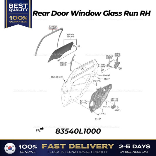 Genuine Rear Door Window Glass Run RH 83540L1000 for Hyundai Sonata