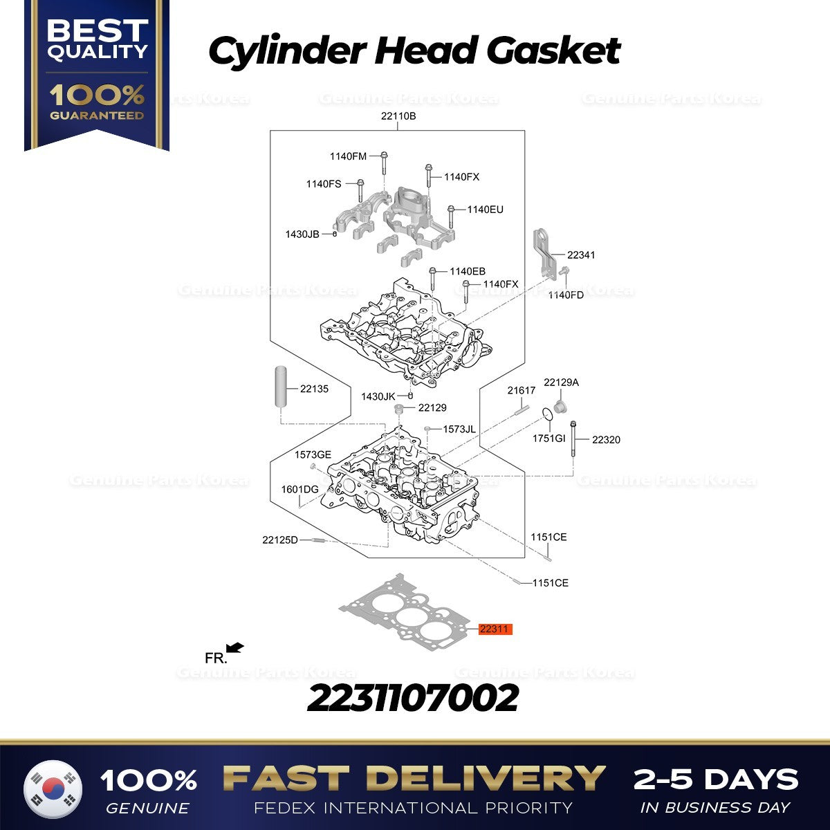 Genuine Cylinder Head Gasket 2231107002 for Kia Spectra