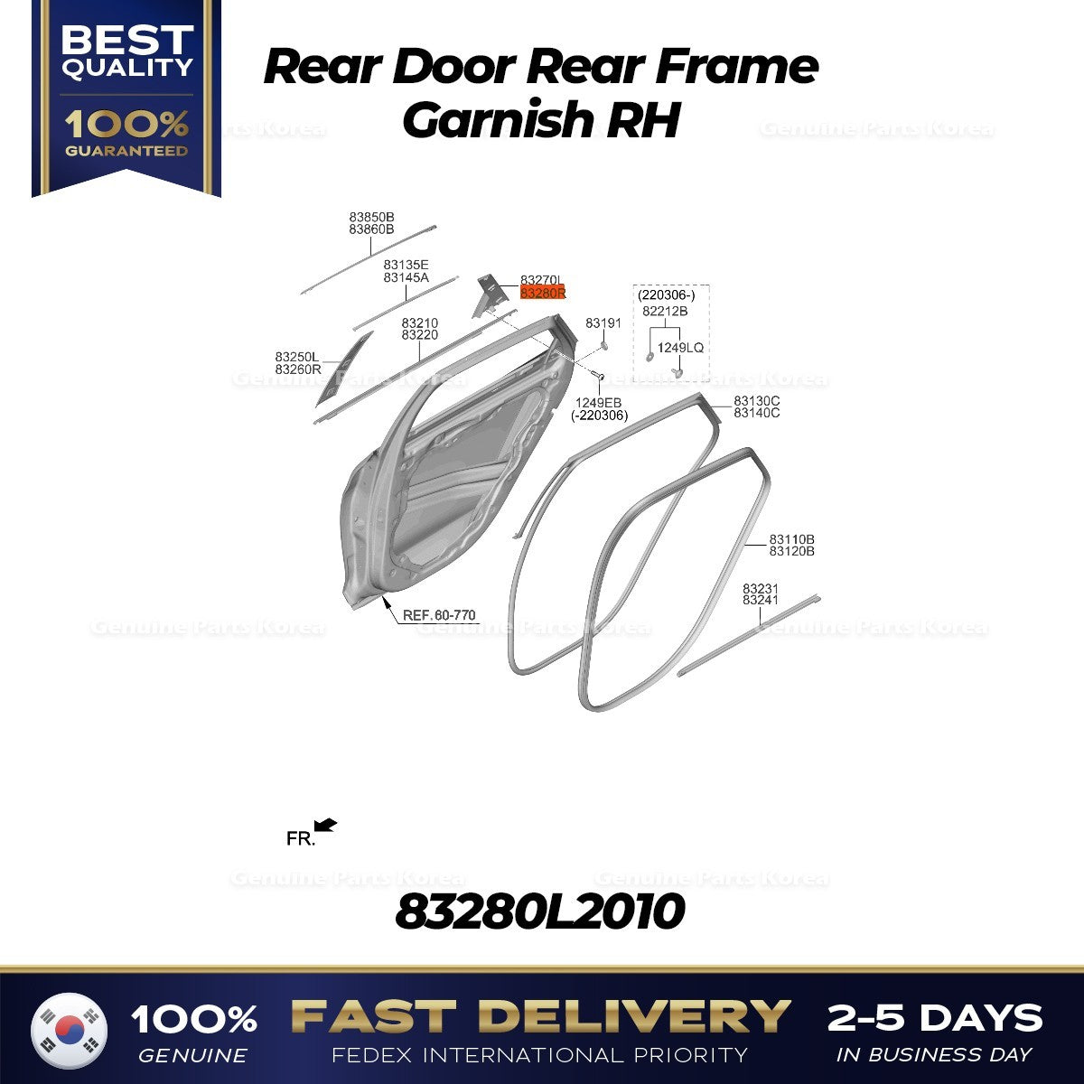 Genuine Rear Door Rear Frame Garnish RH 83280L2010 for Kia K5