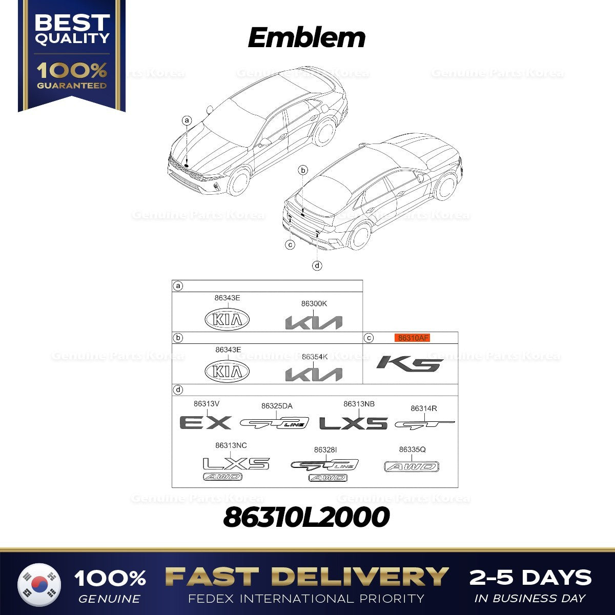 Genuine Emblem 86310L2000 for Kia K5