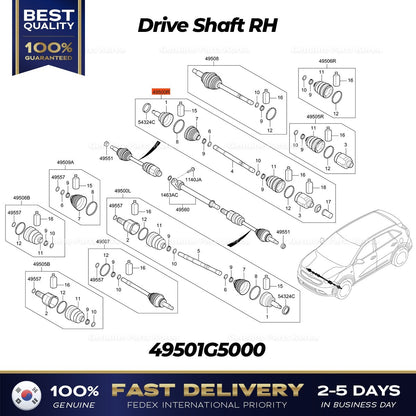 Genuine Drive Shaft RH 49501G5000 for Kia Niro