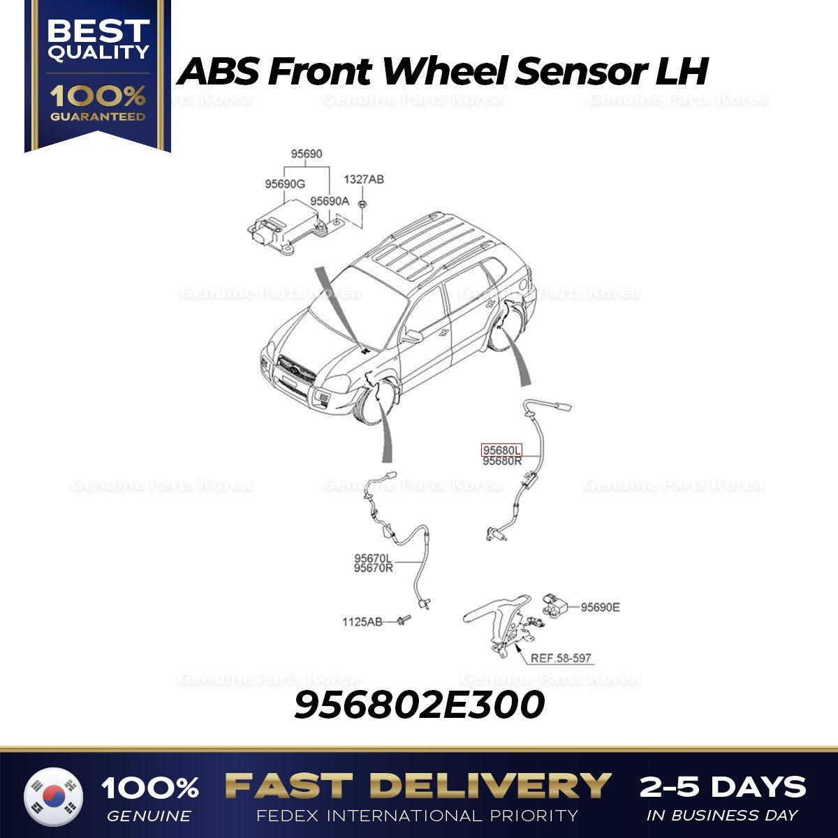 Genuine ABS Front Wheel Sensor LH 956802E300 for Hyundai Tucson