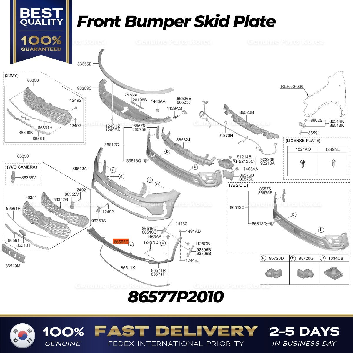 Genuine Front Bumper Skid Plate 86577P2010 for Kia Sorento