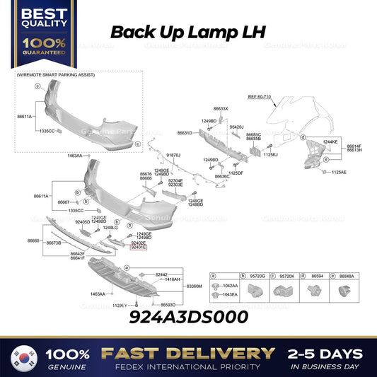 Genuine Back Up Lamp LH 924A3DS000 for Hyundai Genesis Electrified GV70