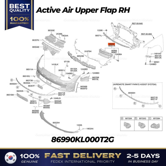 Genuine Active Air Upper Flap RH 86990KL000T2G for Hyundai Elantra