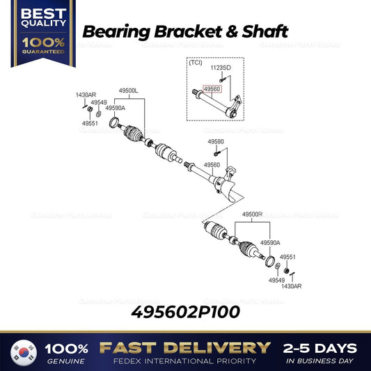 Genuine Bearing Bracket & Shaft 495602P100 for Hyundai Santa Fe