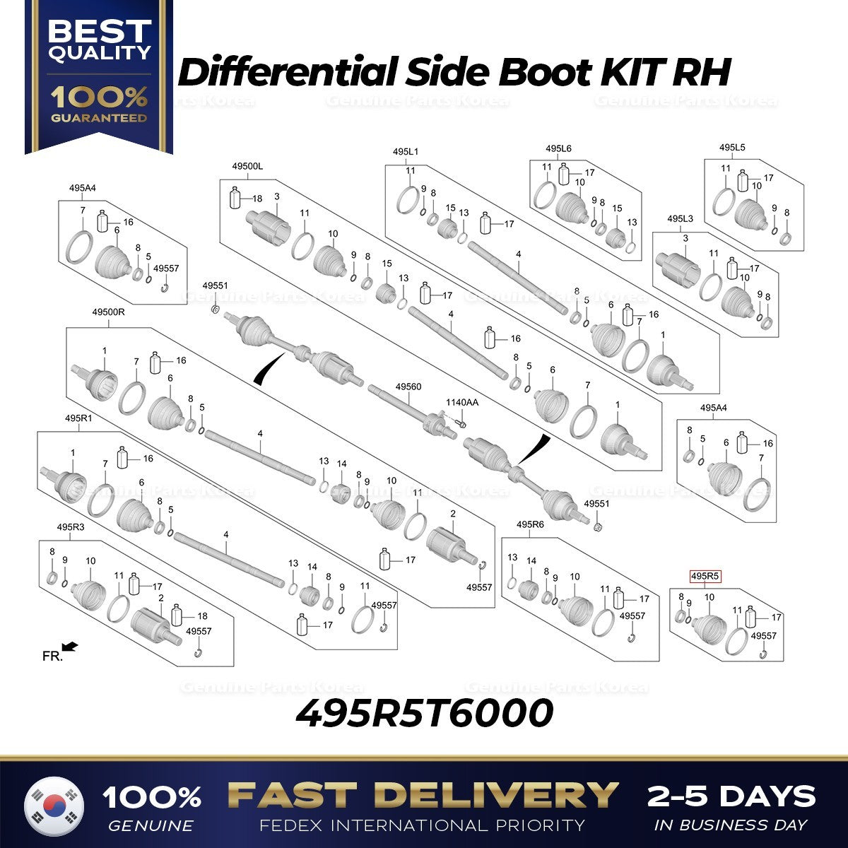 Genuine Differential Side Boot KIT RH 495R5T6000 for Hyundai Genesis GV80