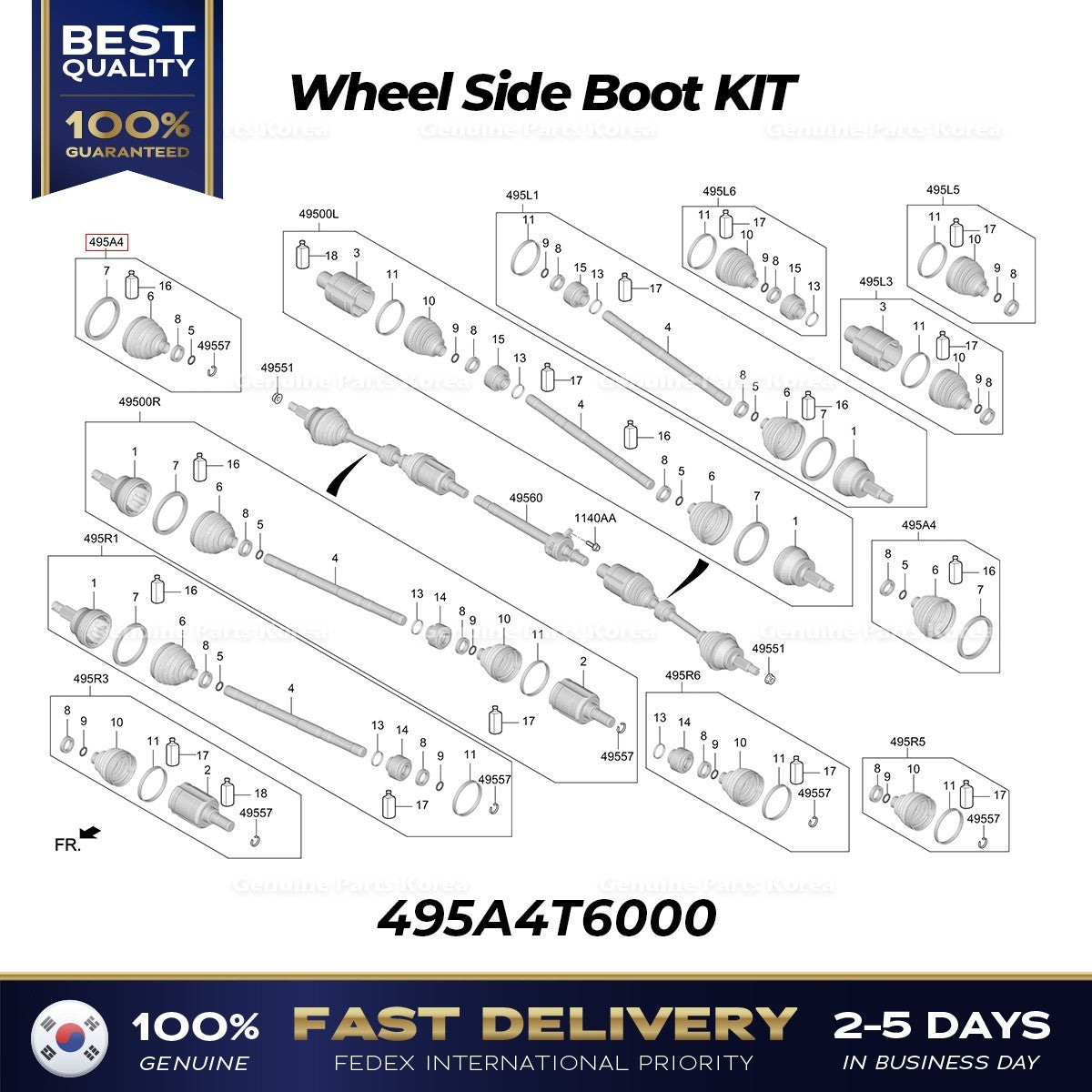 Genuine Wheel Side Boot KIT 495A4T6000 for Hyundai Genesis GV80