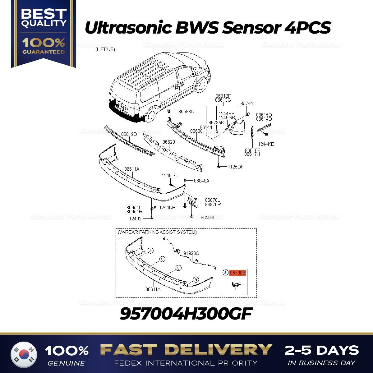 Genuine Ultrasonic BWS Sensor 4PCS 957004H300GF for Hyundai Starex