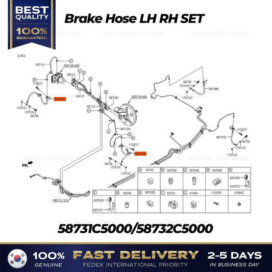 Genuine Brake Hose LH RH SET 58731C5000 58732C5000 for Kia Sorento