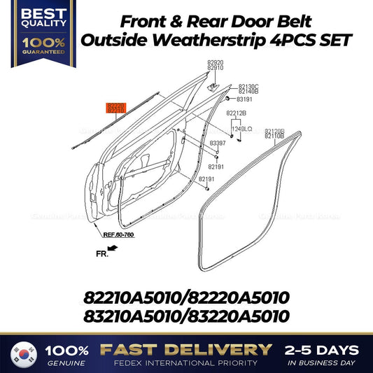 Genuine Front & Rear Door Belt Outside Weatherstrip 4PCS SET for Hyundai Elant