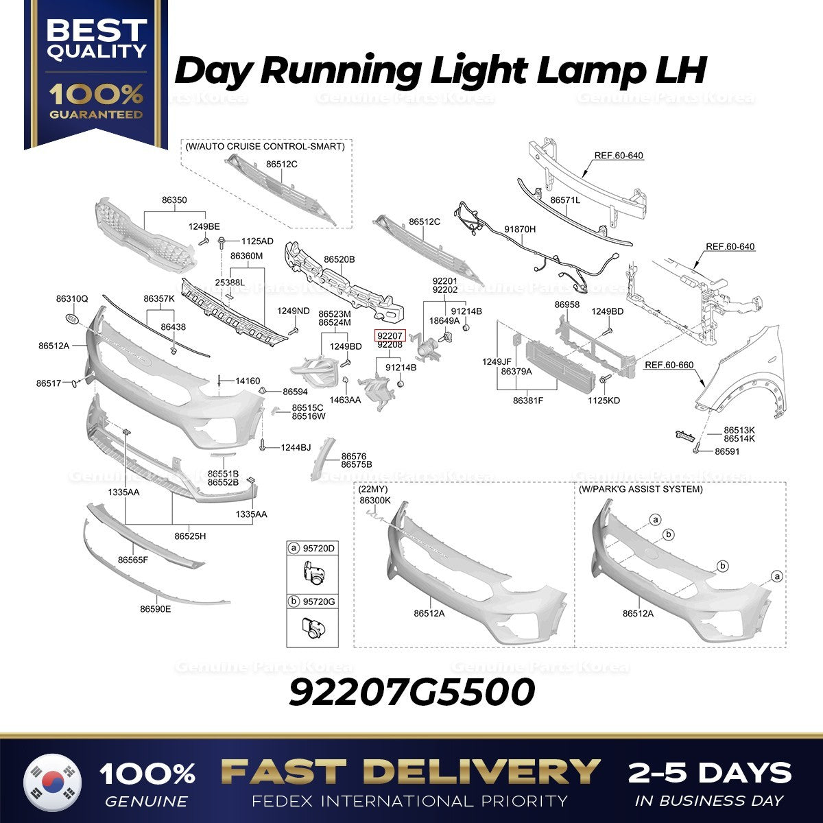 Genuine Day Running Light Lamp LH 92207G5500 for Kia Niro