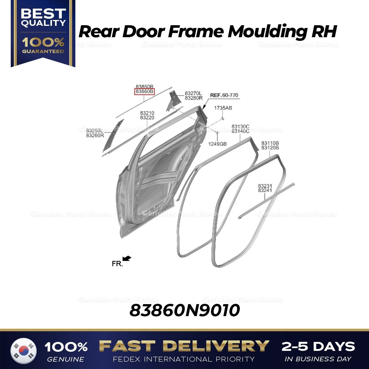 Genuine Rear Door Frame Moulding RH 83860N9010 for Hyundai Tucson