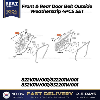Genuine Front & Rear Door Belt Outside Weatherstrip 4PCS SET for Kia Rio
