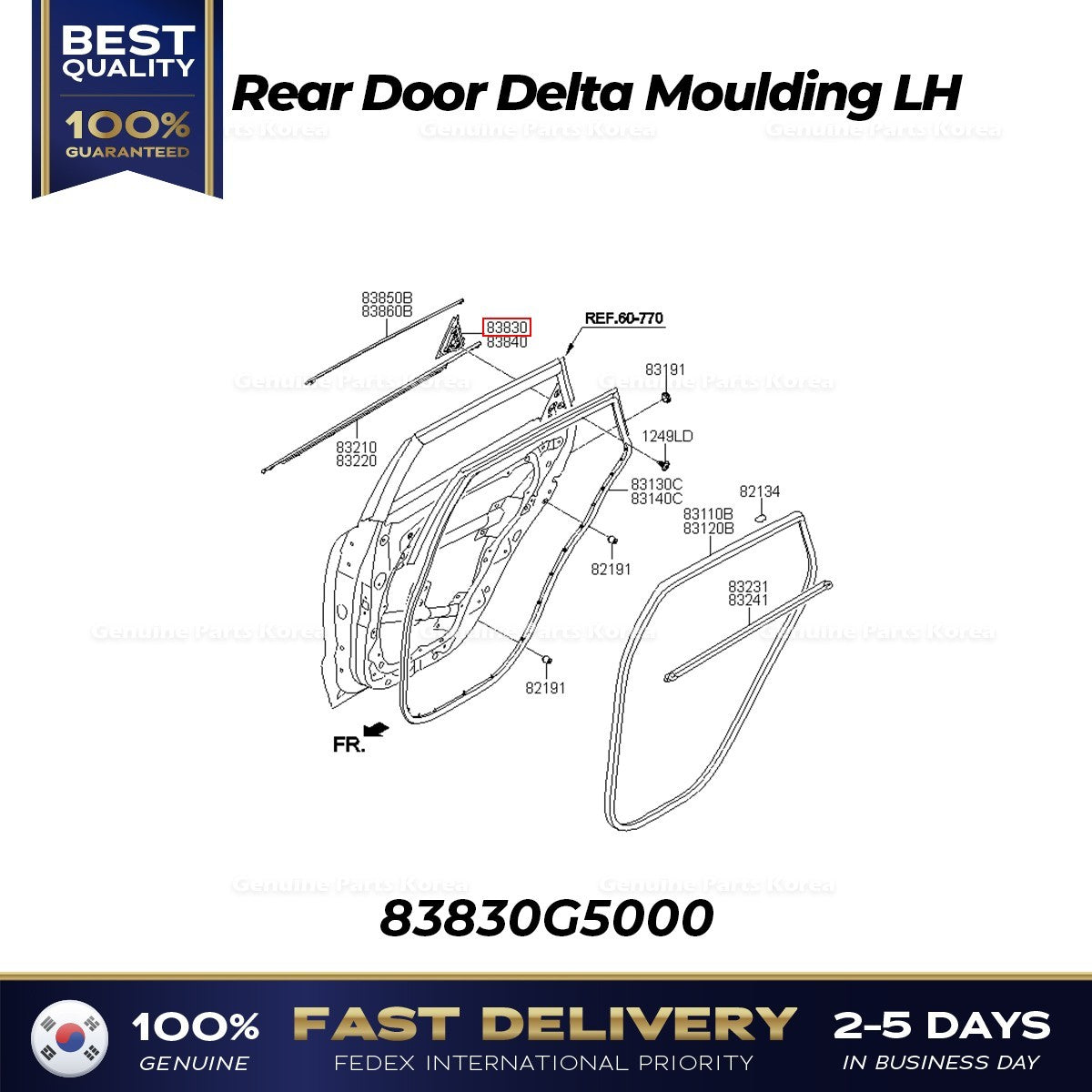 Genuine Rear Door Delta Moulding LH 83830G5000 for Kia Niro