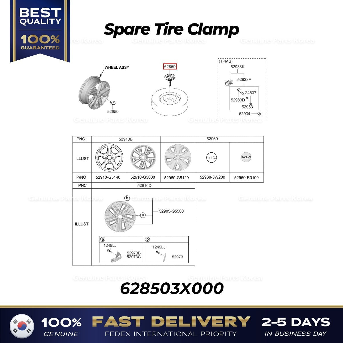 Genuine Spare Tire Clamp 628503X000 for Hyundai Elantra Sonata Kia Forte