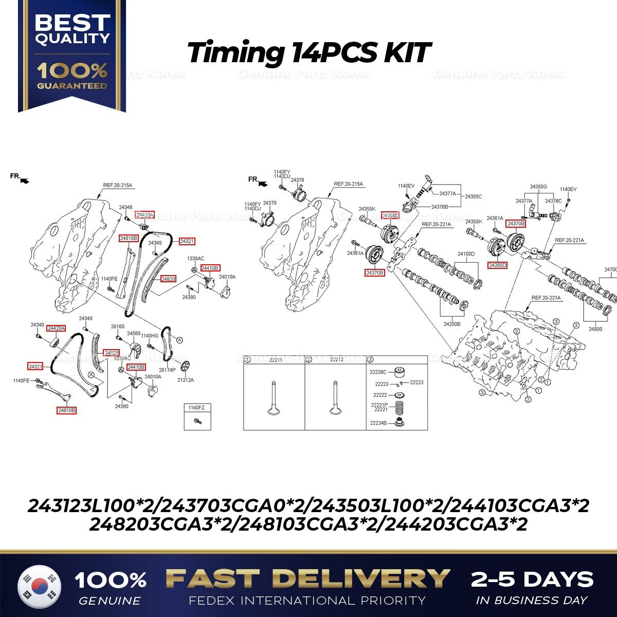 Genuine Timing 14PCS KIT for Hyundai Genesis G70 G80 Kia Cadenza Stinger