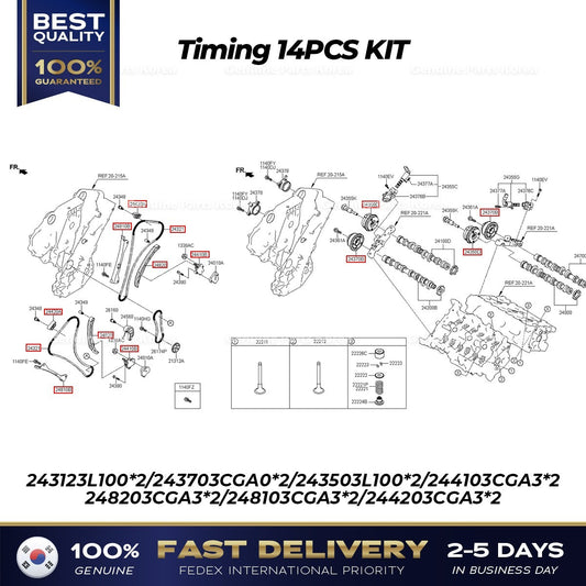 Genuine Timing 14PCS KIT for Hyundai Genesis G70 G80 Kia Cadenza Stinger