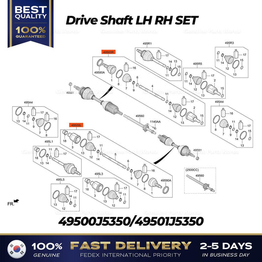 Genuine Drive Shaft LH RH SET 49500J5350/49501J5350 for Kia Stinger