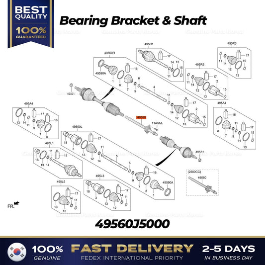 Genuine Bearing Bracket & Shaft 49560J5000 for Kia Stinger