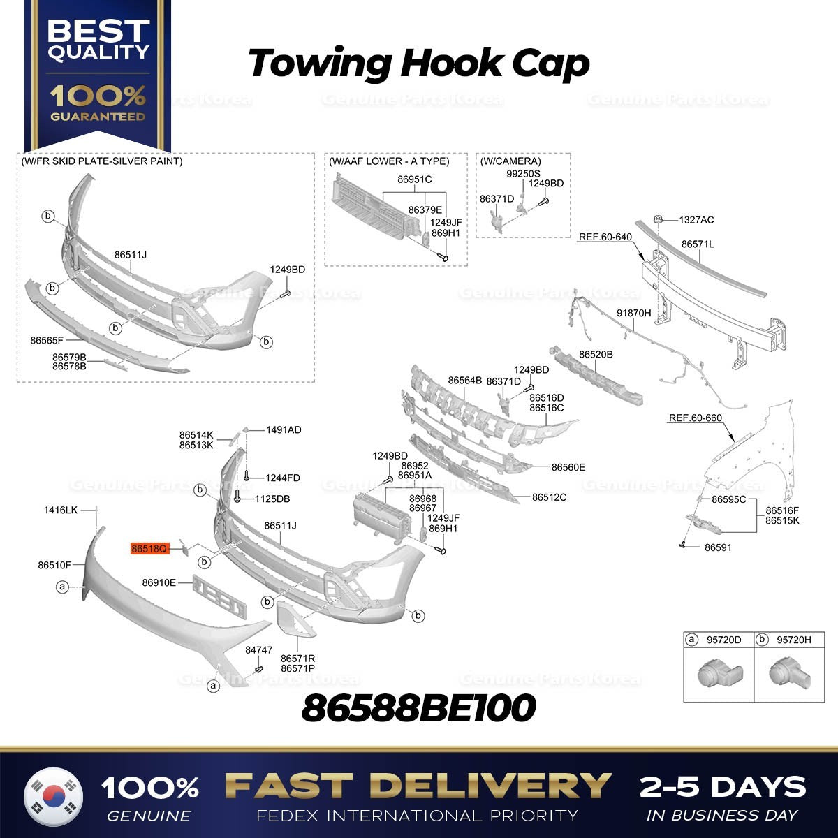 Genuine Towing Hook Cap 86588BE100 for Hyundai Kona