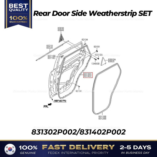 Genuine Rear Door Side Weatherstrip SET 831302P002 831402P002 for Kia Sorento