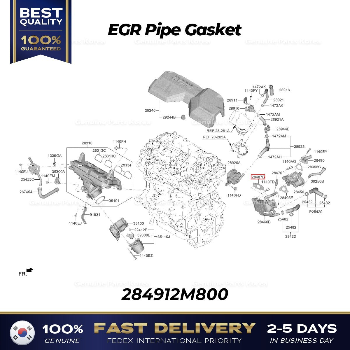 Genuine EGR Pipe Gasket 284912M800 for Hyundai Sonata Tucson Kia Sorento