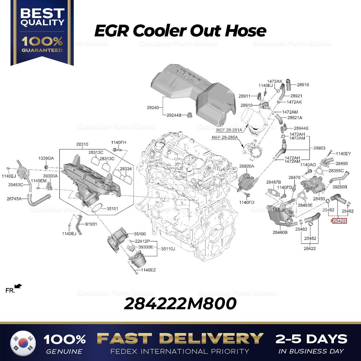 Genuine EGR Cooler Out Hose 284222M800 for Hyundai Sonata Tucson Kia K5