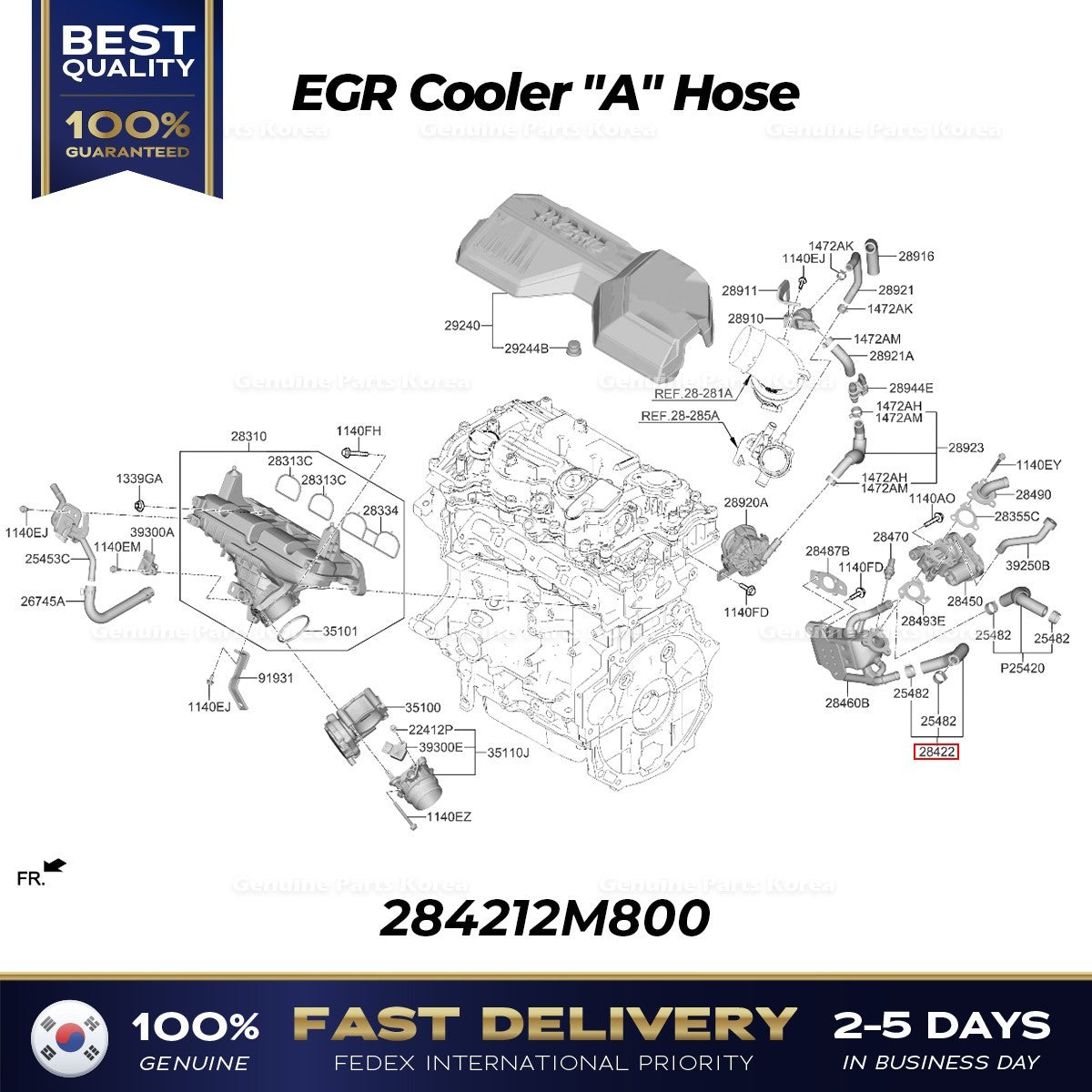 Genuine EGR Cooler "A" Hose 284212M800 for Hyundai Sonata Tucson Kia K5